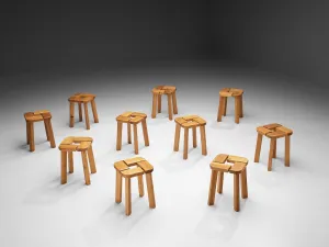 Scandinavian Stools in Pine with Geometric Tops 1970s
