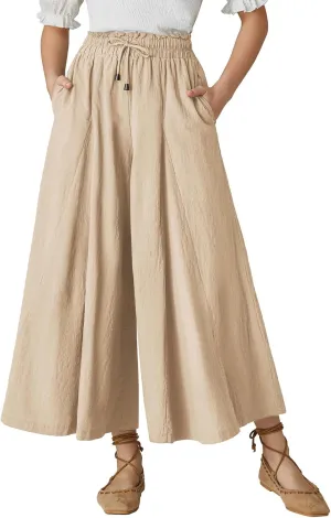 Scarlet Darkness Women Wide Leg Pants High Waist Linen Casual Loose Lounge Trousers with Pockets