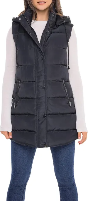 Sebby S.E.B Women's Long Puffer Vest, Quilted Faux Down Filled Hooded Vest for Fall and Winter