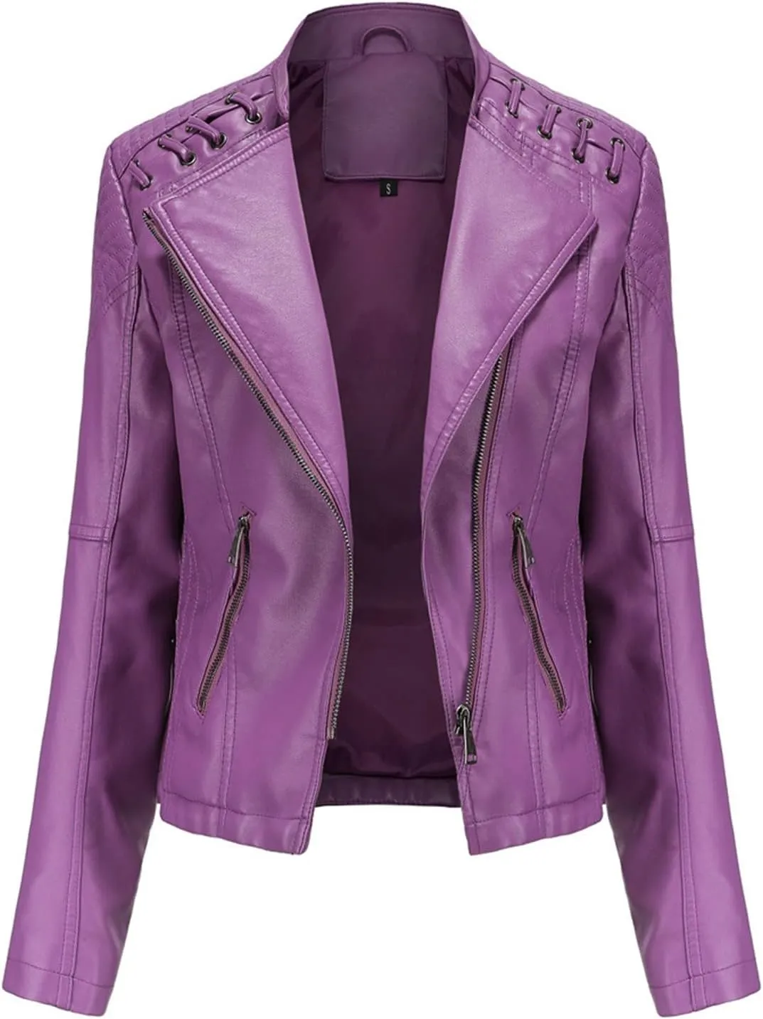 SERYU Leather Jacket for Women Zip Leather Motorcycle Jacket Plus Size Faux Leather Tops Lightweight Short Coat