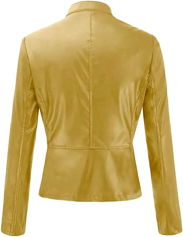 SERYU Women's Motorcycle Leather Biker Jacket Studded Long Sleeve Zip Leather Jacket