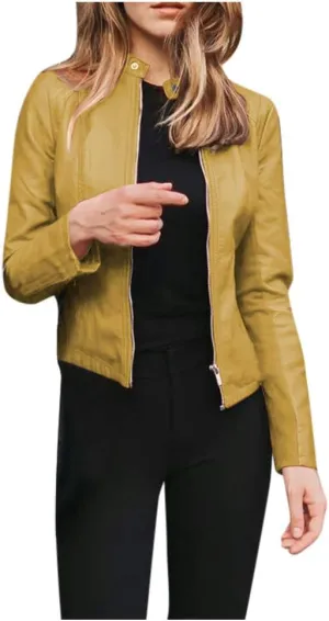 SERYU Women's Motorcycle Leather Biker Jacket Studded Long Sleeve Zip Leather Jacket