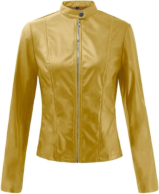 SERYU Women's Motorcycle Leather Biker Jacket Studded Long Sleeve Zip Leather Jacket