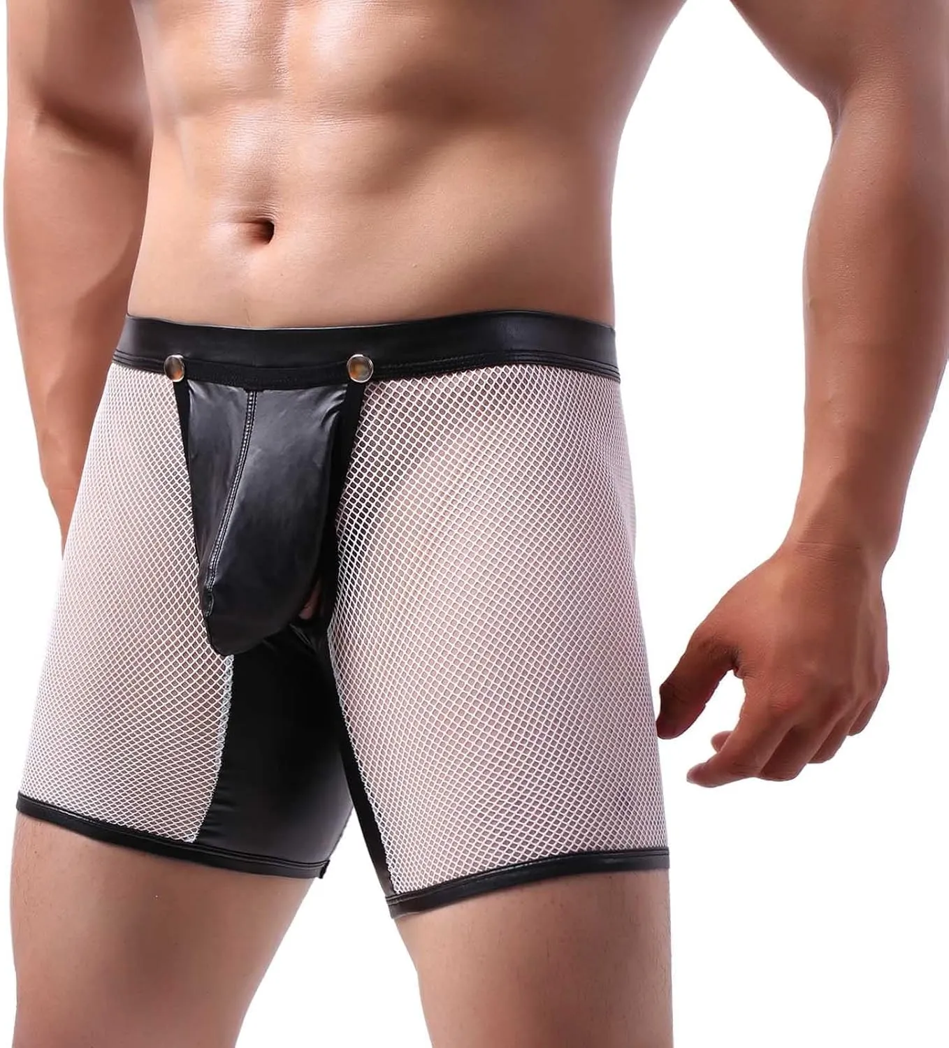 Sexy Underwear for Men See Through Breathable Loose Fit Stretch Mesh Boxer Briefs Removable Pouch Erotic Clubwear