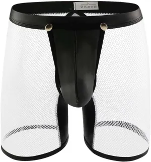 Sexy Underwear for Men See Through Breathable Loose Fit Stretch Mesh Boxer Briefs Removable Pouch Erotic Clubwear