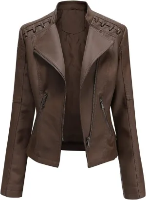 SGASY Women's Faux Leather Motorcycle Jacket Trendy Fall Clothes Oversized Zip Up Winter Coat Outerwear