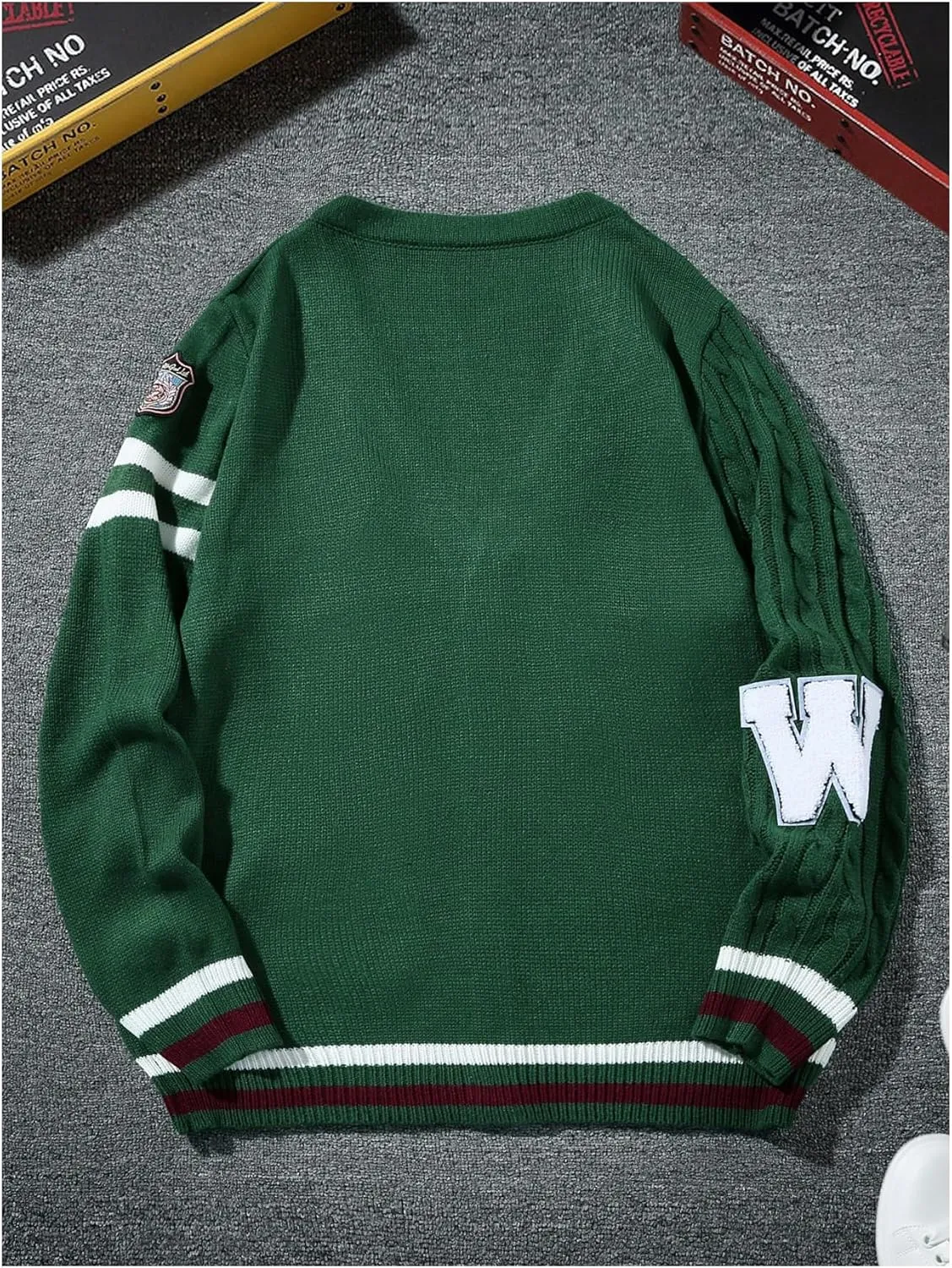 SHENHE Men's Letter Graphic V Neck Button Down Cardigan Vintage Knit Sweater Outerwear