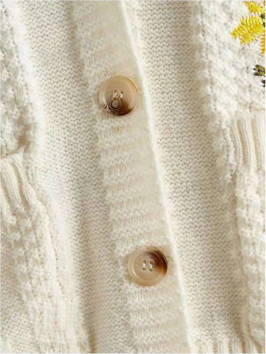 SHENHE Women's Floral Embroidered V Neck Button Down Knit Cardigan Casual Knit Sweater Outerwear