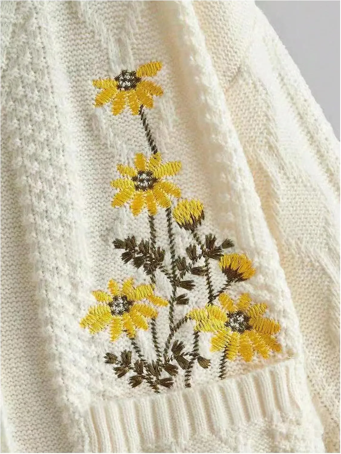 SHENHE Women's Floral Embroidered V Neck Button Down Knit Cardigan Casual Knit Sweater Outerwear