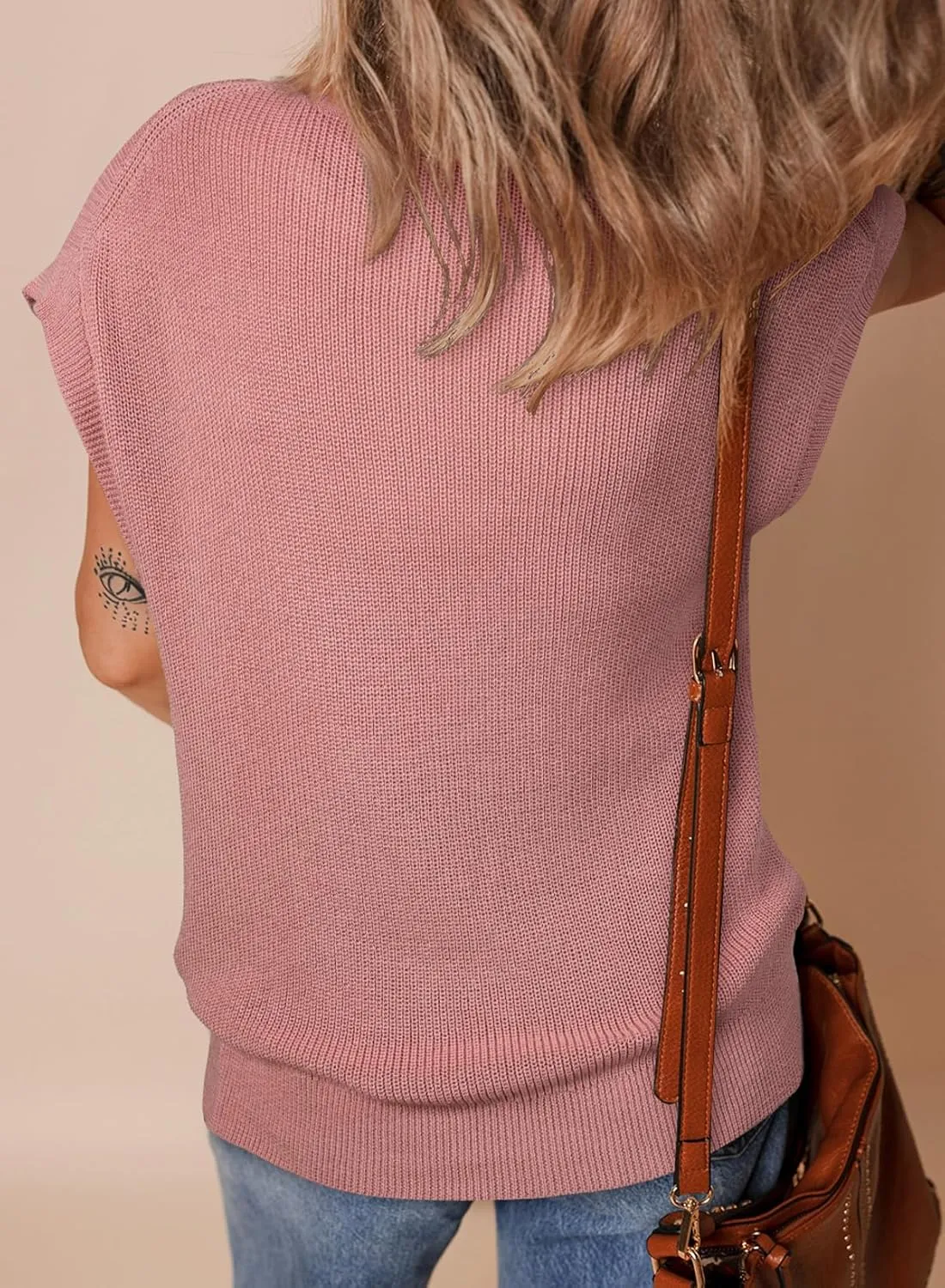 SHEWIN Womens Sweaters Crewneck Short Sleeve Shirts Casual Ribbed Knit Pullover Sweater Loose Tops for Women 2025