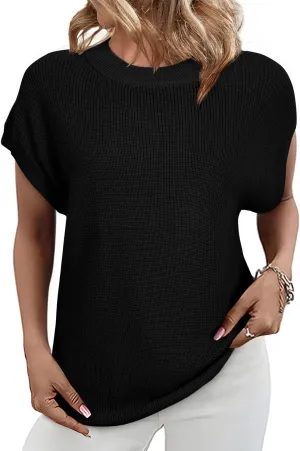 SHEWIN Womens Sweaters Crewneck Short Sleeve Shirts Casual Ribbed Knit Pullover Sweater Loose Tops for Women 2025