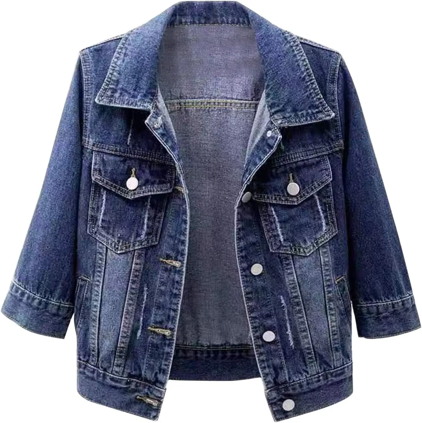 Short Sleeve Denim Jacket for Women Crop Jean Summer Stretch Slim Fit Jean Classic Casual Jackets