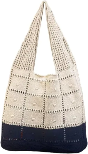 Simple and Versatile Hollow Knitted Bag for Women | Color Blocked Shoulder Bag(Beige)