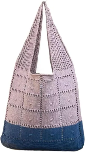 Simple and Versatile Hollow Knitted Bag for Women | Color Blocked Shoulder Bag(Purple)