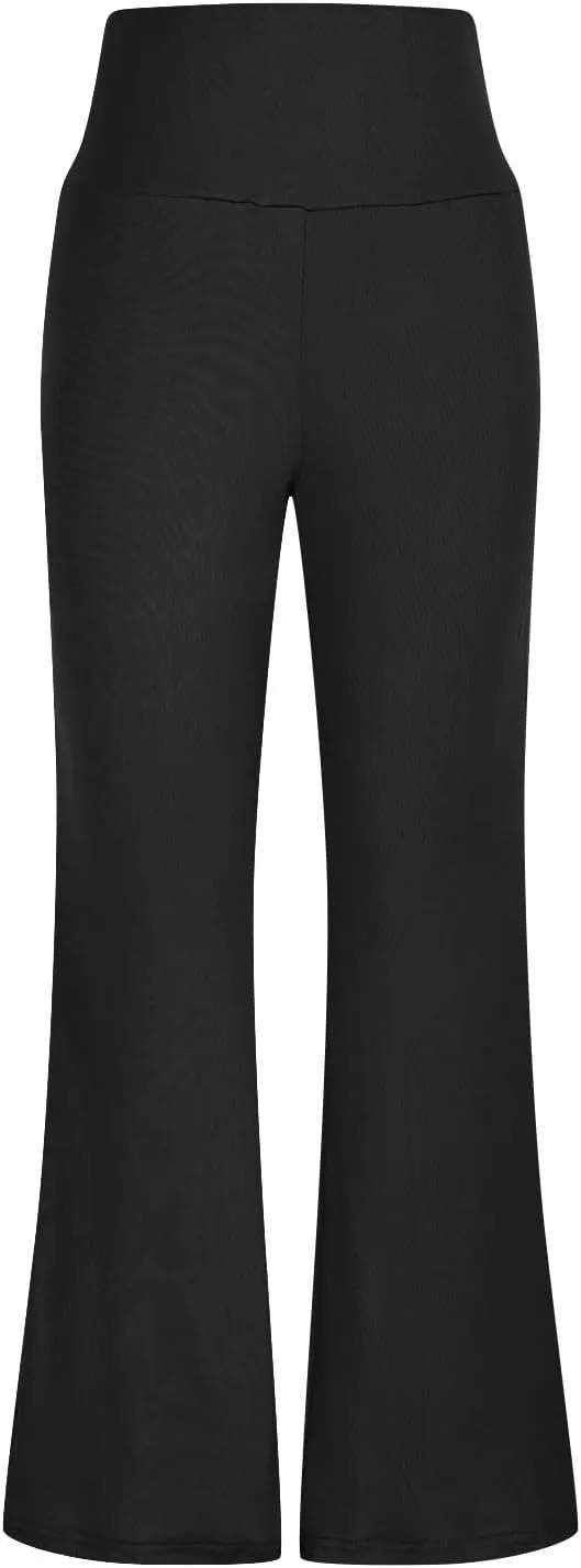 Sinzelimin Womens Yoga Leggings Fashion Solid Color High Waist Stretch Slim Fit Wide Leg Bootcut Pants Jogger Sport Sweatpant
