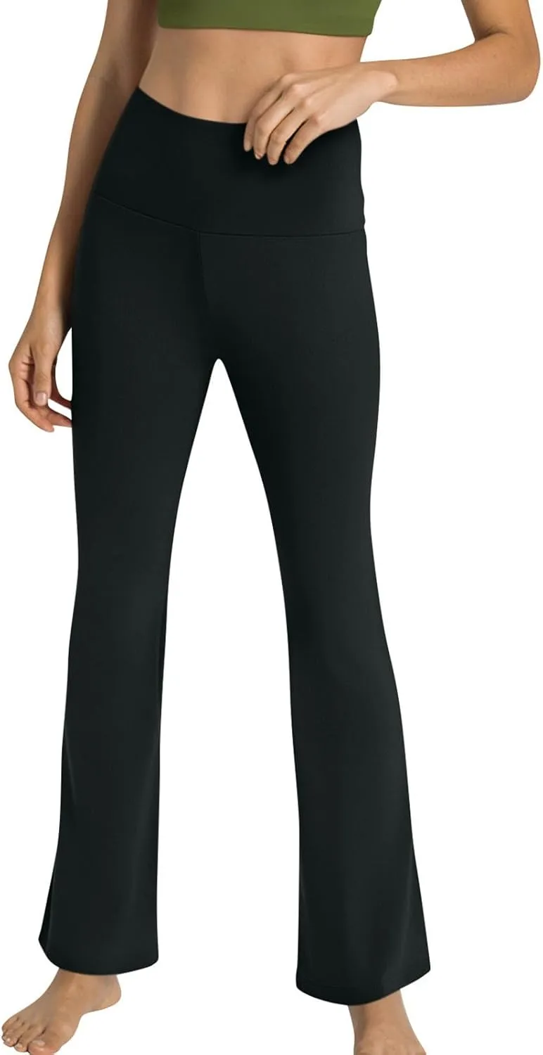 Sinzelimin Womens Yoga Leggings Fashion Solid Color High Waist Stretch Slim Fit Wide Leg Bootcut Pants Jogger Sport Sweatpant