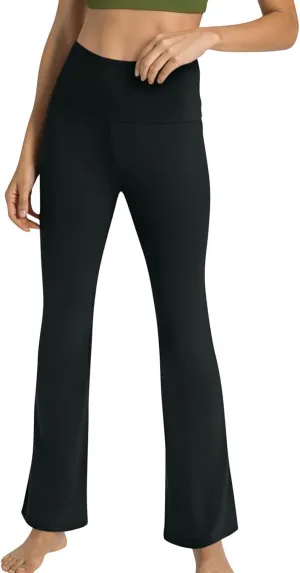 Sinzelimin Womens Yoga Leggings Fashion Solid Color High Waist Stretch Slim Fit Wide Leg Bootcut Pants Jogger Sport Sweatpant