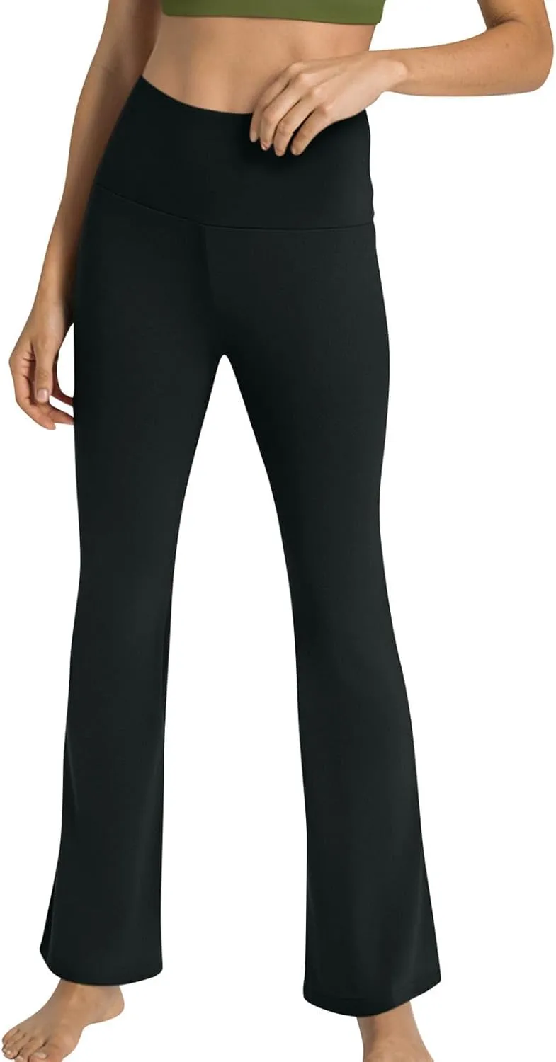 Sinzelimin Womens Yoga Leggings Fashion Solid Color High Waist Stretch Slim Fit Wide Leg Bootcut Pants Jogger Sport Sweatpant