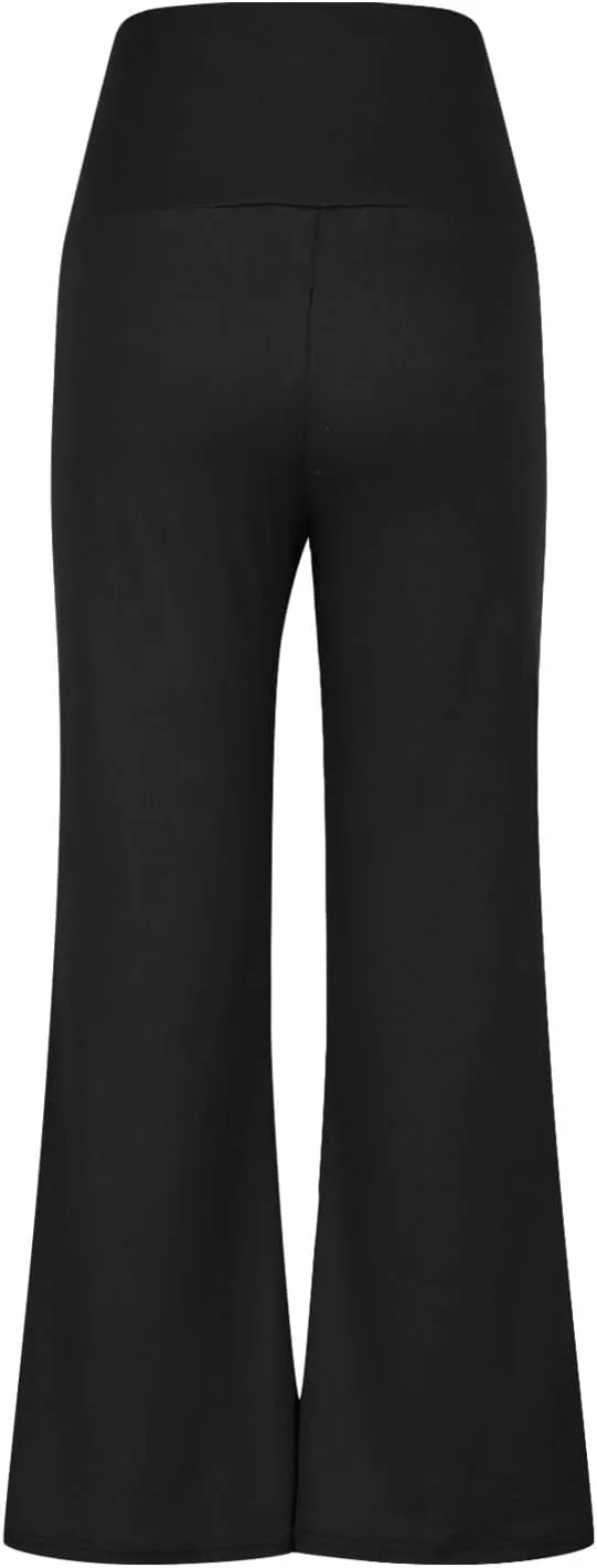 Sinzelimin Womens Yoga Leggings Fashion Solid Color High Waist Stretch Slim Fit Wide Leg Bootcut Pants Jogger Sport Sweatpant