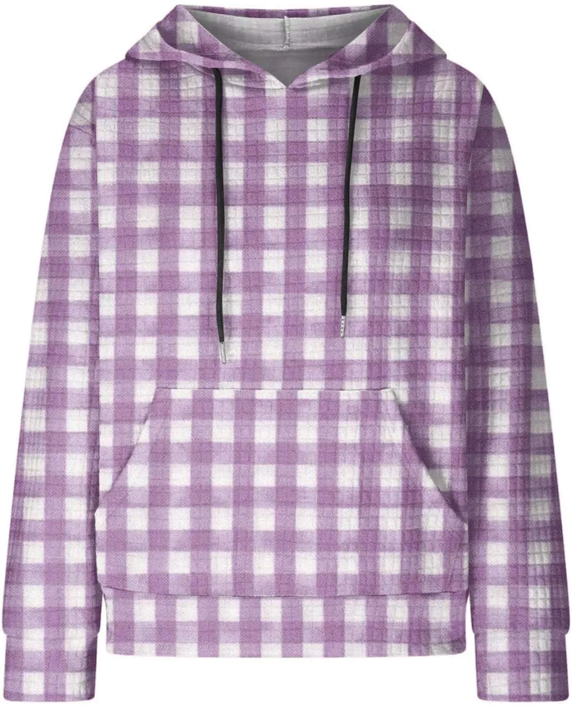 SMIDOW Pliad Waffle Knit Hoodies For Women Fall Fashion 2023 Oversized Drawstring Pullovers Casual Gingham Hooded Sweatshirts