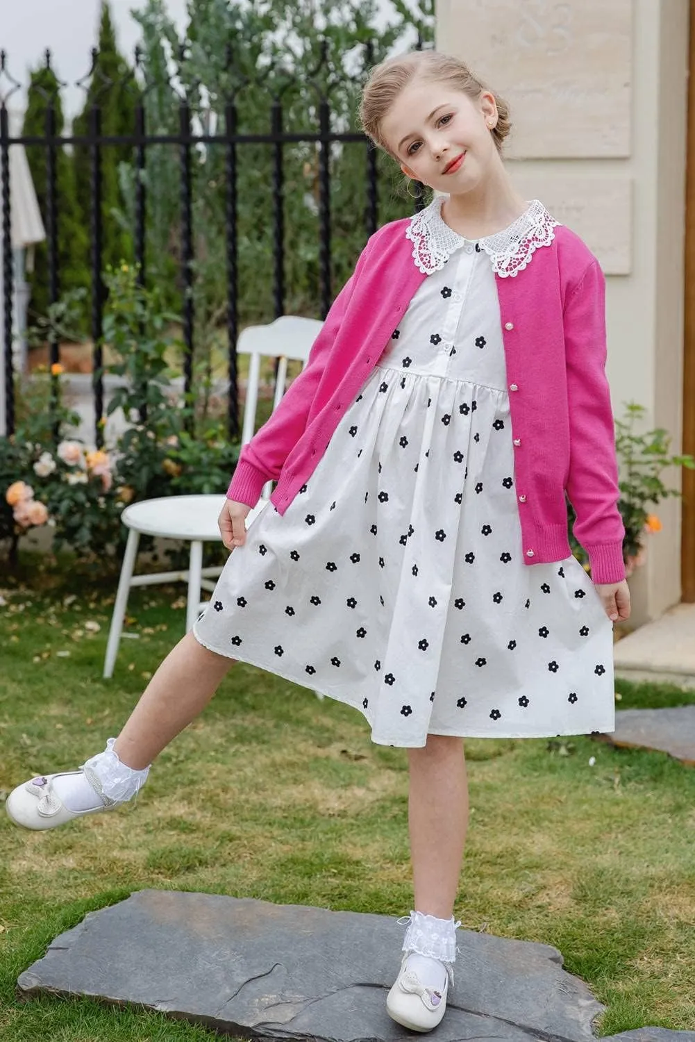 SMILING PINKER Girls Cardigan Sweater School Uniforms Button Long Sleeve Knit Tops