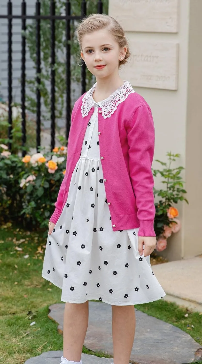 SMILING PINKER Girls Cardigan Sweater School Uniforms Button Long Sleeve Knit Tops