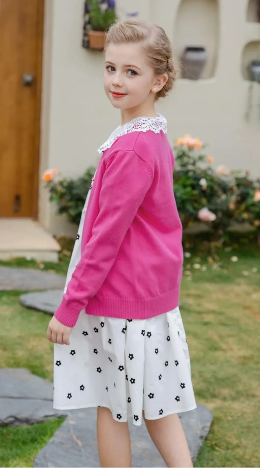 SMILING PINKER Girls Cardigan Sweater School Uniforms Button Long Sleeve Knit Tops