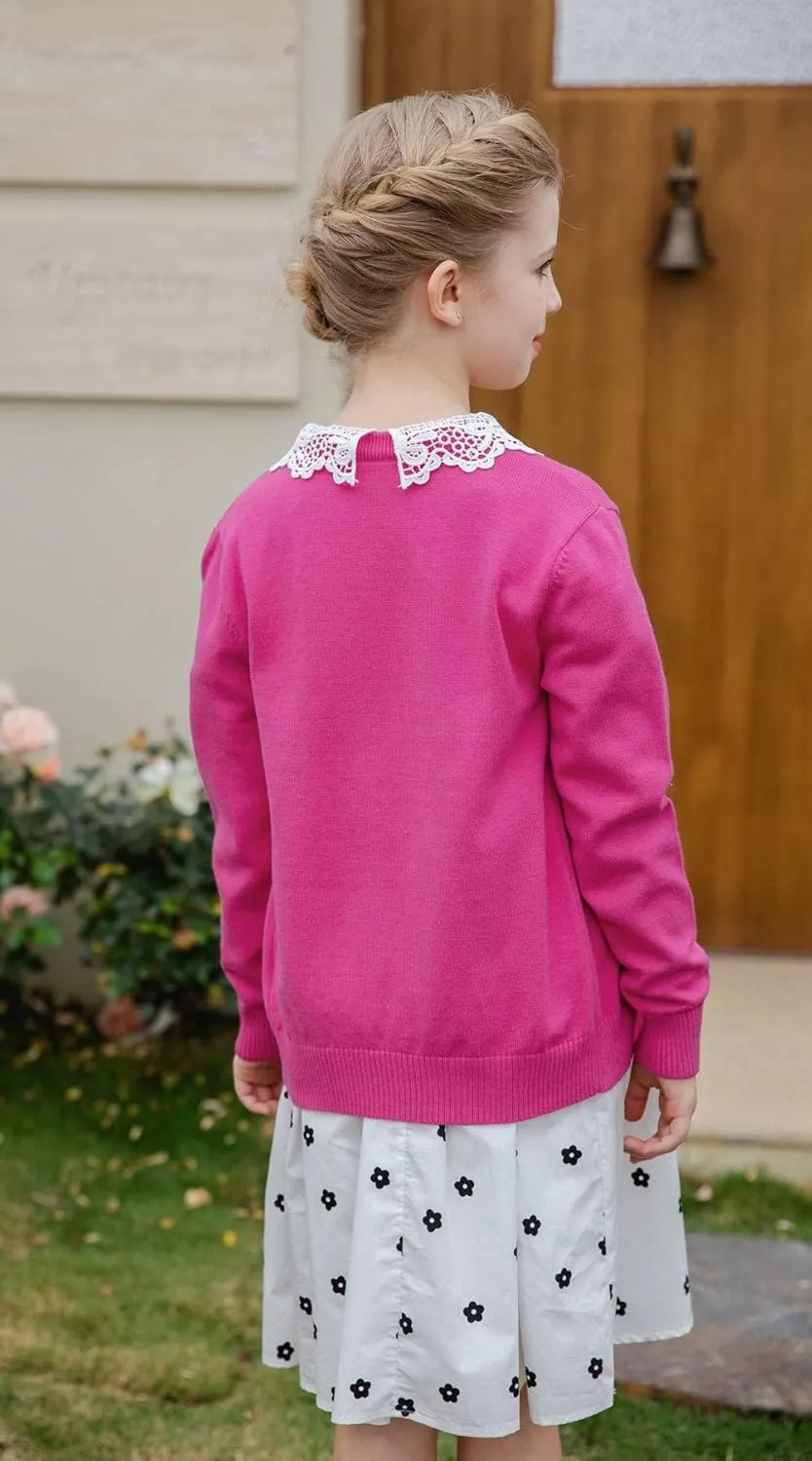 SMILING PINKER Girls Cardigan Sweater School Uniforms Button Long Sleeve Knit Tops