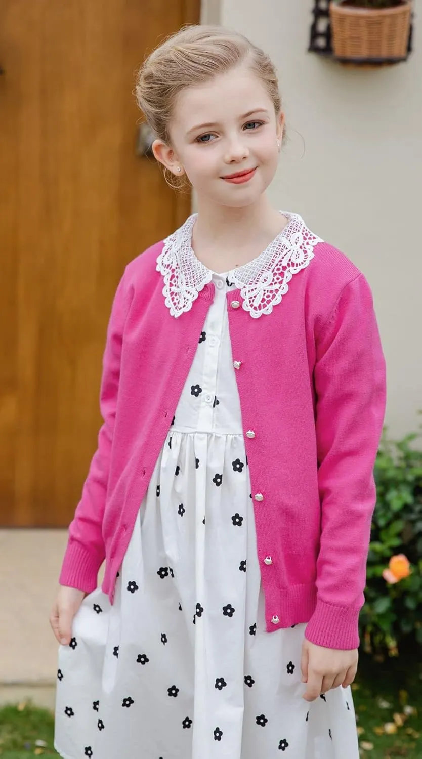SMILING PINKER Girls Cardigan Sweater School Uniforms Button Long Sleeve Knit Tops