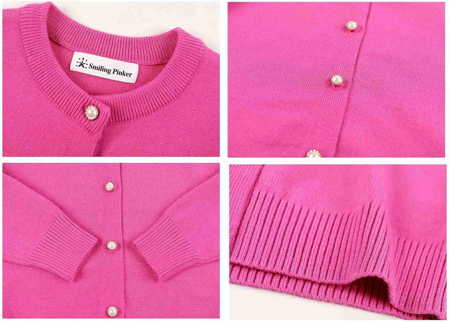 SMILING PINKER Girls Cardigan Sweater School Uniforms Button Long Sleeve Knit Tops