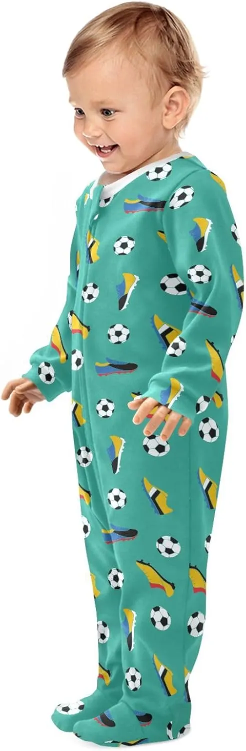 Soccer Ball Shoes Green Baby Girl Boys Sleeper Newborn Baby Play One Piece Footie Infant Romper, 0-24 Months