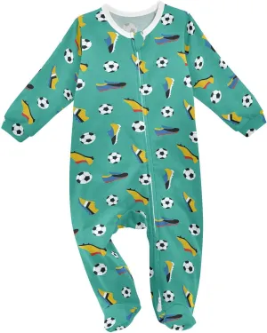 Soccer Ball Shoes Green Baby Girl Boys Sleeper Newborn Baby Play One Piece Footie Infant Romper, 0-24 Months
