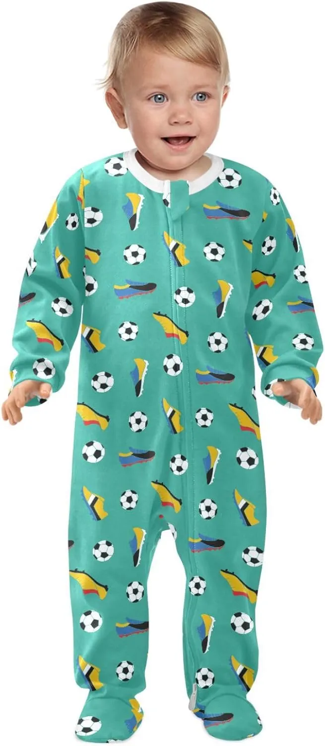 Soccer Ball Shoes Green Baby Girl Boys Sleeper Newborn Baby Play One Piece Footie Infant Romper, 0-24 Months