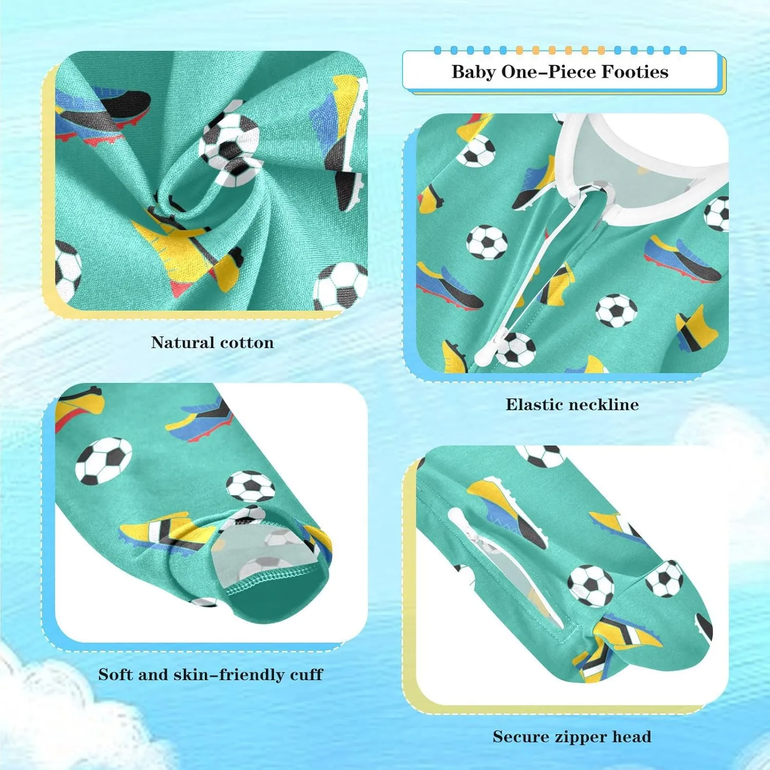 Soccer Ball Shoes Green Baby Girl Boys Sleeper Newborn Baby Play One Piece Footie Infant Romper, 0-24 Months
