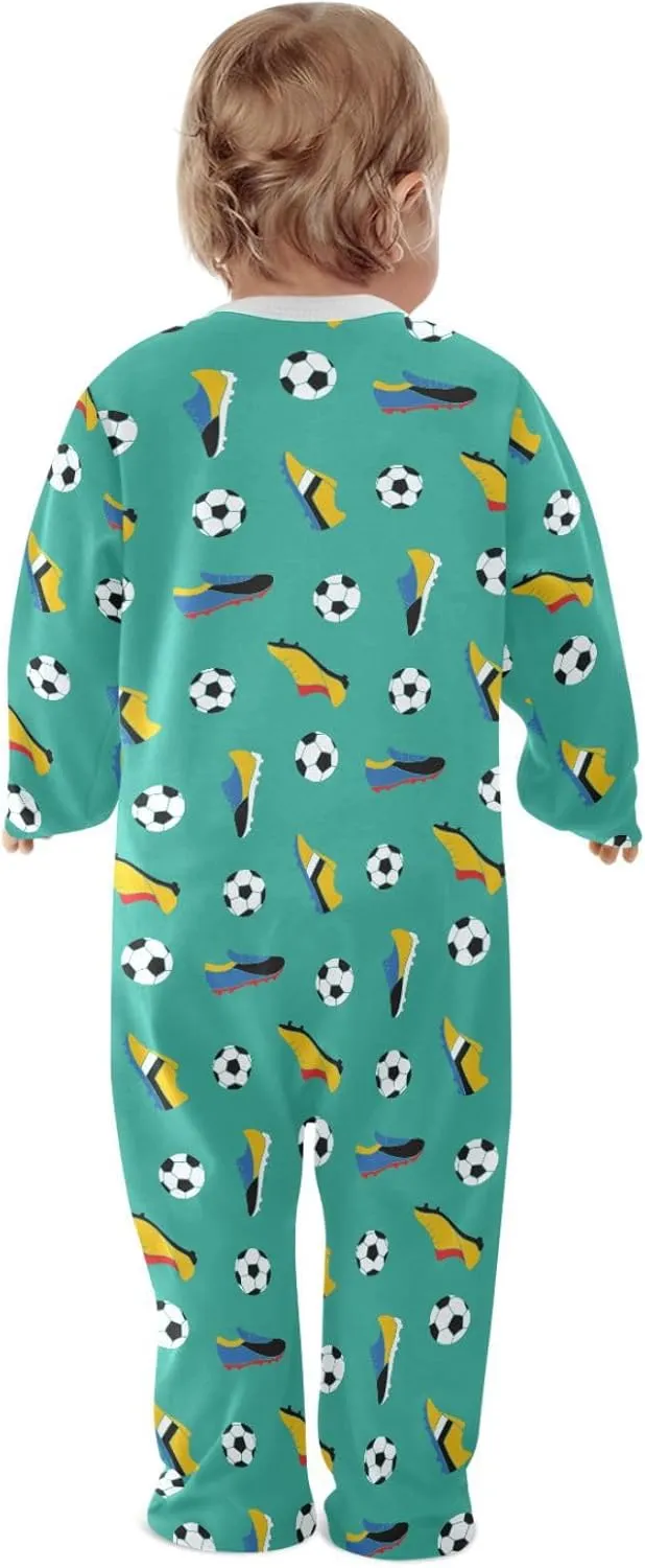 Soccer Ball Shoes Green Baby Girl Boys Sleeper Newborn Baby Play One Piece Footie Infant Romper, 0-24 Months