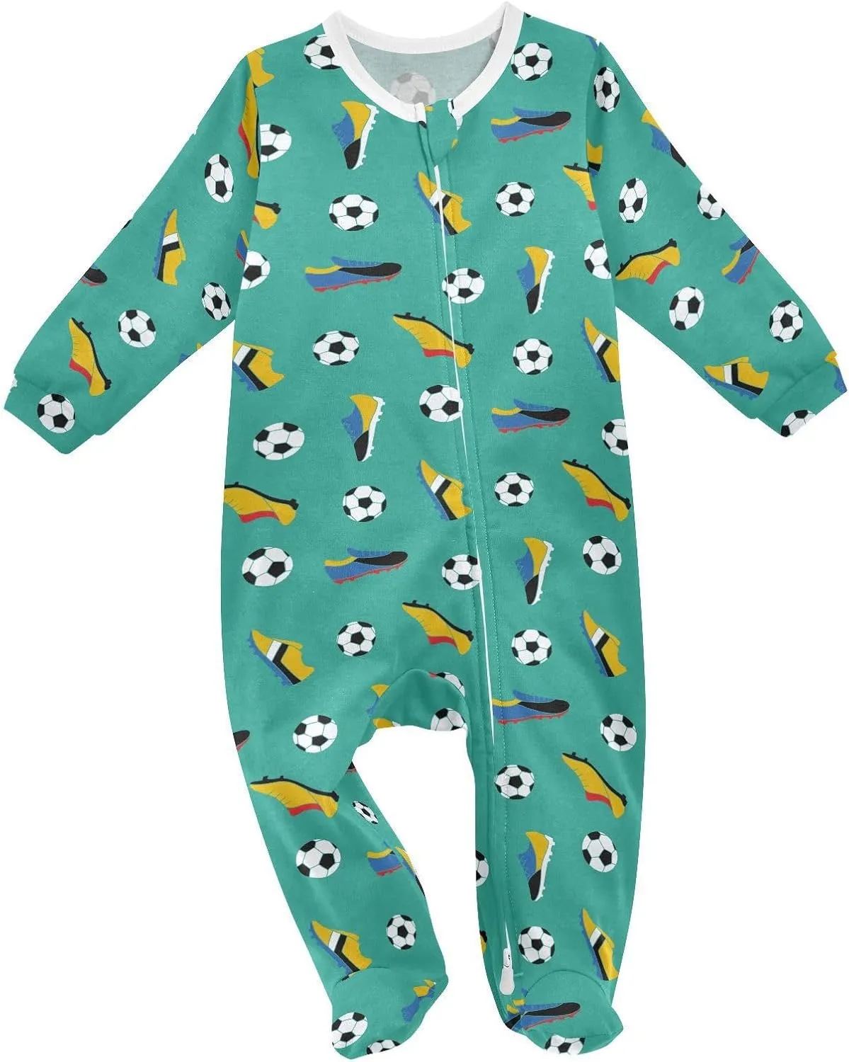Soccer Ball Shoes Green Baby Girl Boys Sleeper Newborn Baby Play One Piece Footie Infant Romper, 0-24 Months