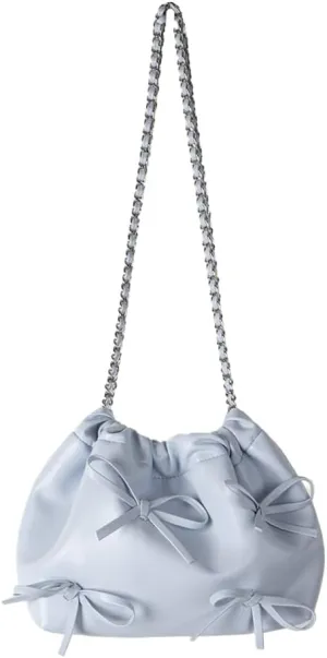 Soft Leather Bow Chain Bucket Bag for Women, Summer Versatile & Elegant Crossbody Purse, Fashionable Shoulder Handbag