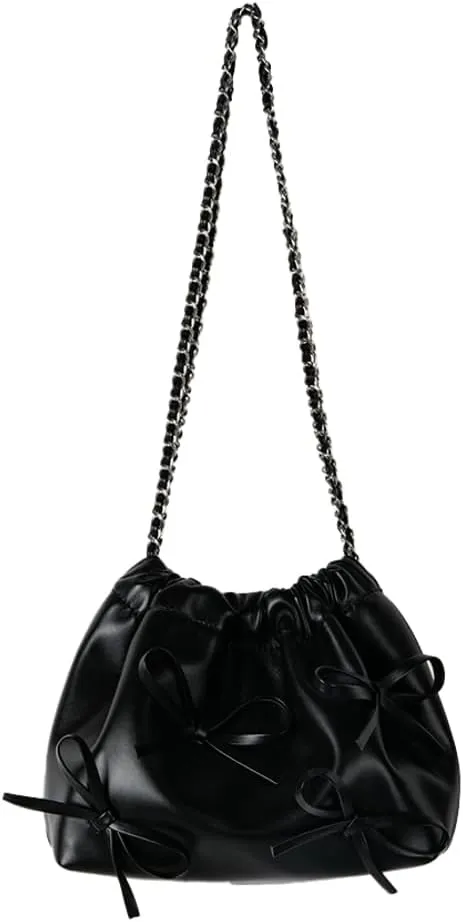 Soft Leather Bow Chain Bucket Bag for Women, Summer Versatile & Elegant Crossbody Purse, Fashionable Shoulder Handbag