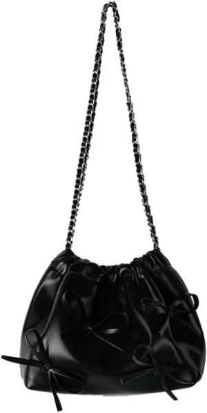 Soft Leather Bow Chain Bucket Bag for Women, Summer Versatile & Elegant Crossbody Purse, Fashionable Shoulder Handbag