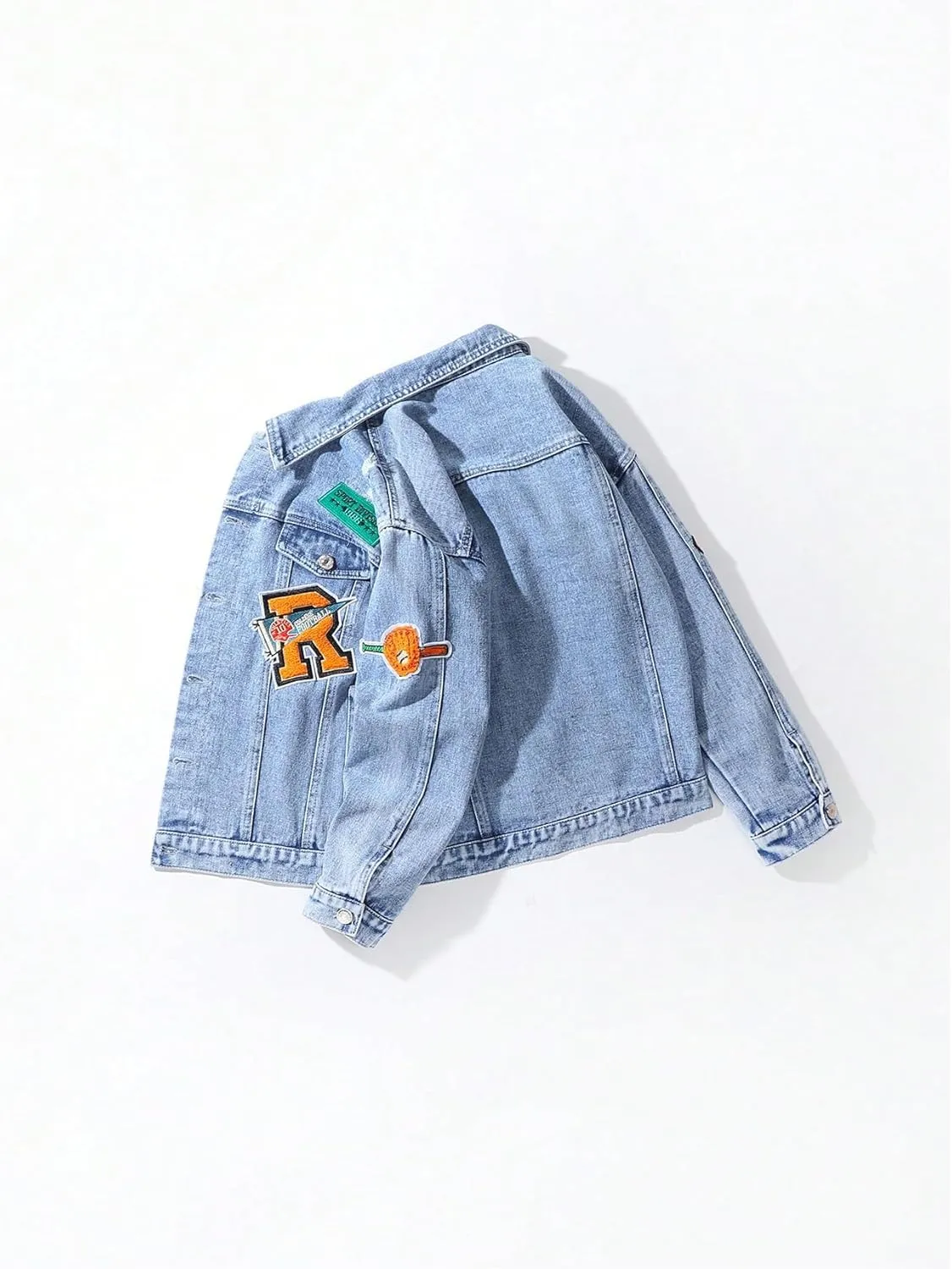 SOLY HUX Boy's Denim Jacket Button Down Ripped Graphic Long Sleeve Vintage Streetwear Outerwear