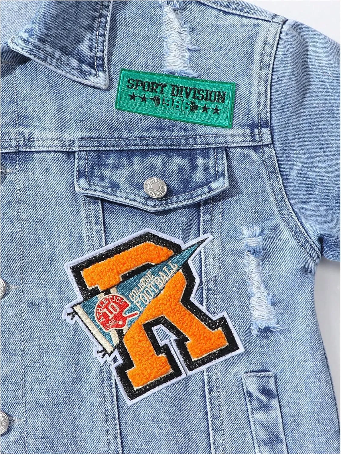 SOLY HUX Boy's Denim Jacket Button Down Ripped Graphic Long Sleeve Vintage Streetwear Outerwear