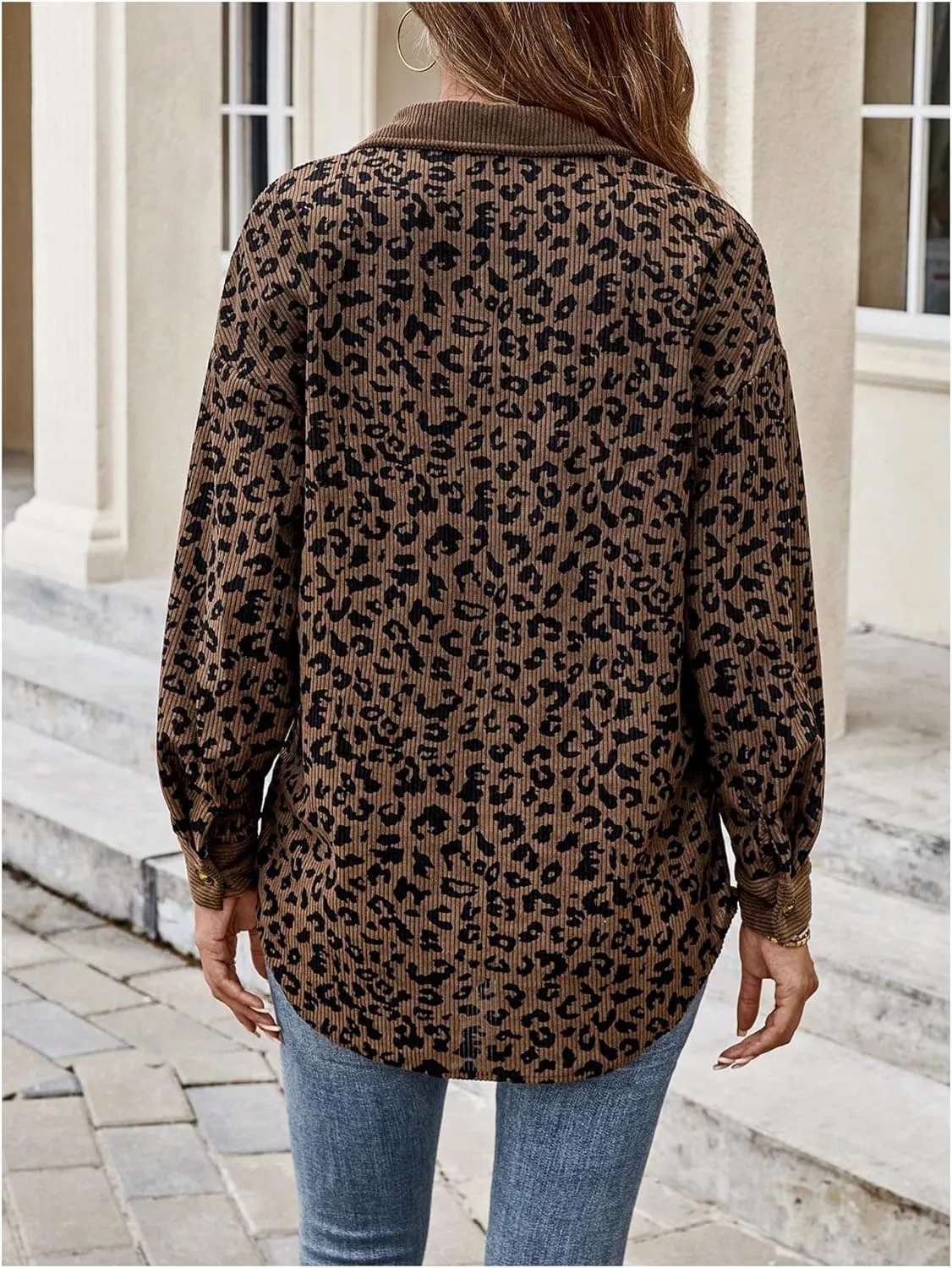 SOLY HUX Women's Leopard Print Jacket Button Down Long Sleeve Shacket Fall Jacket Outerwear