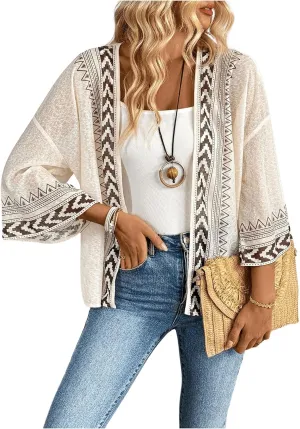 SOLY HUX Women's Long Sleeve Boho Cardigan Geo Printed Open Front Jackets Outerwear