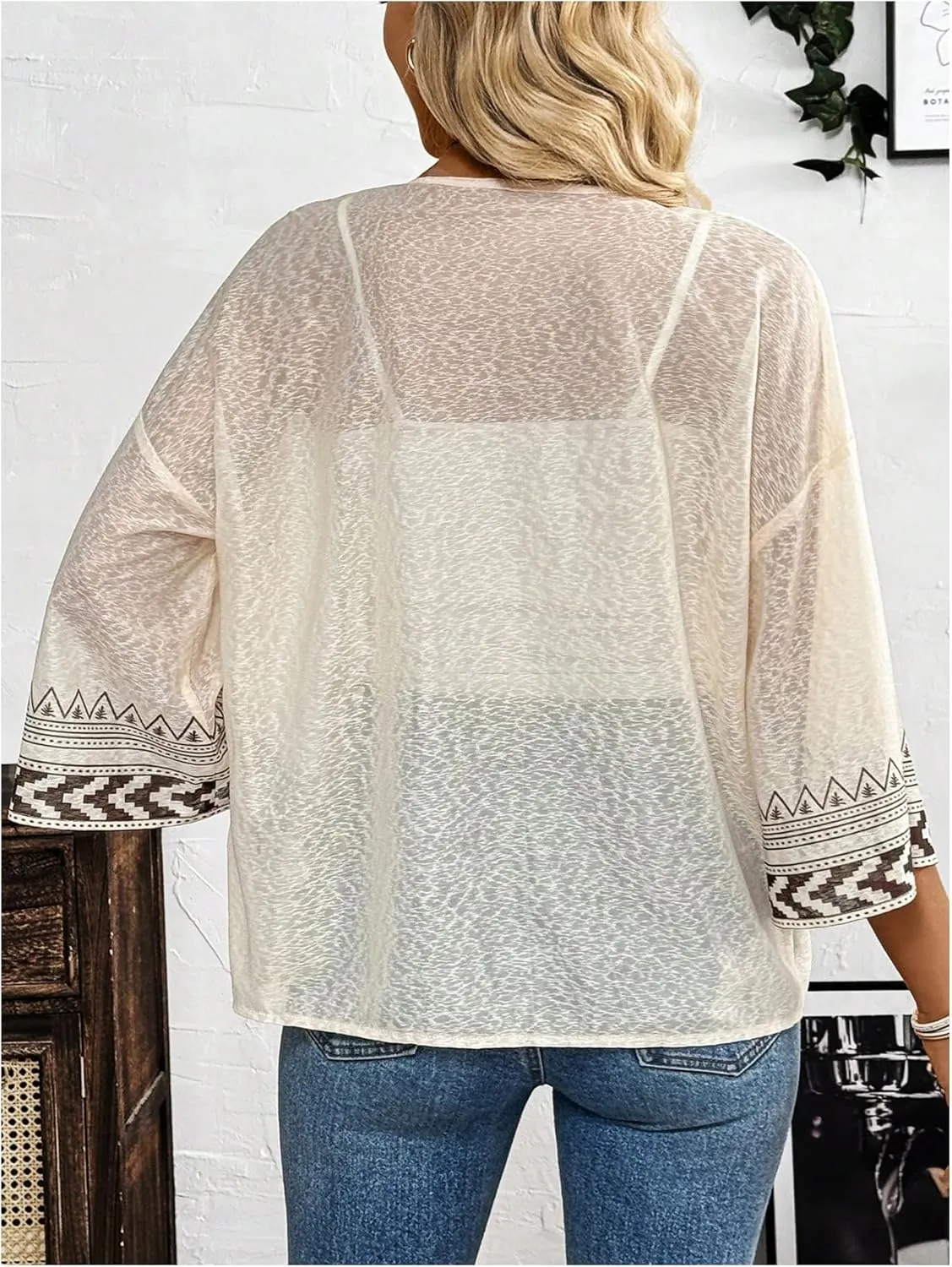 SOLY HUX Women's Long Sleeve Boho Cardigan Geo Printed Open Front Jackets Outerwear