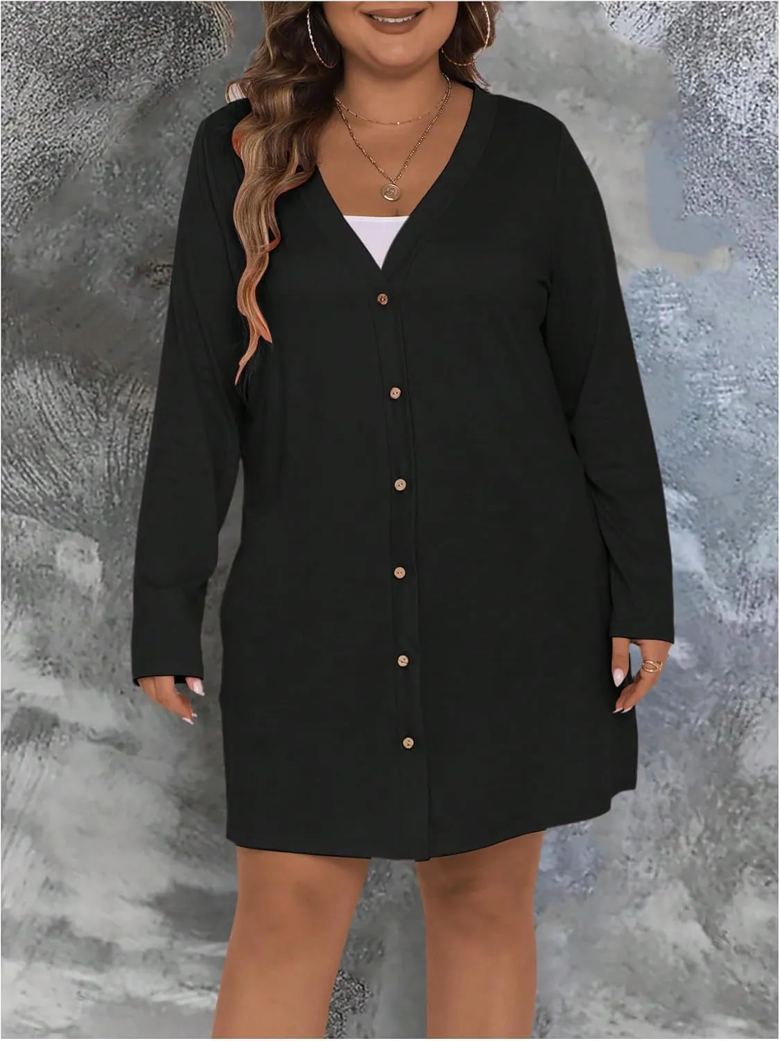 SOLY HUX Women's Plus Size Cardigan Button Down V Neck Long Sleeve Casual Outerwear