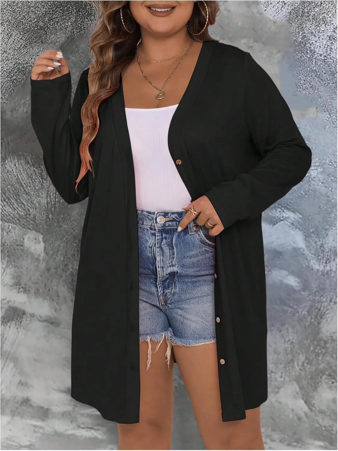 SOLY HUX Women's Plus Size Cardigan Button Down V Neck Long Sleeve Casual Outerwear