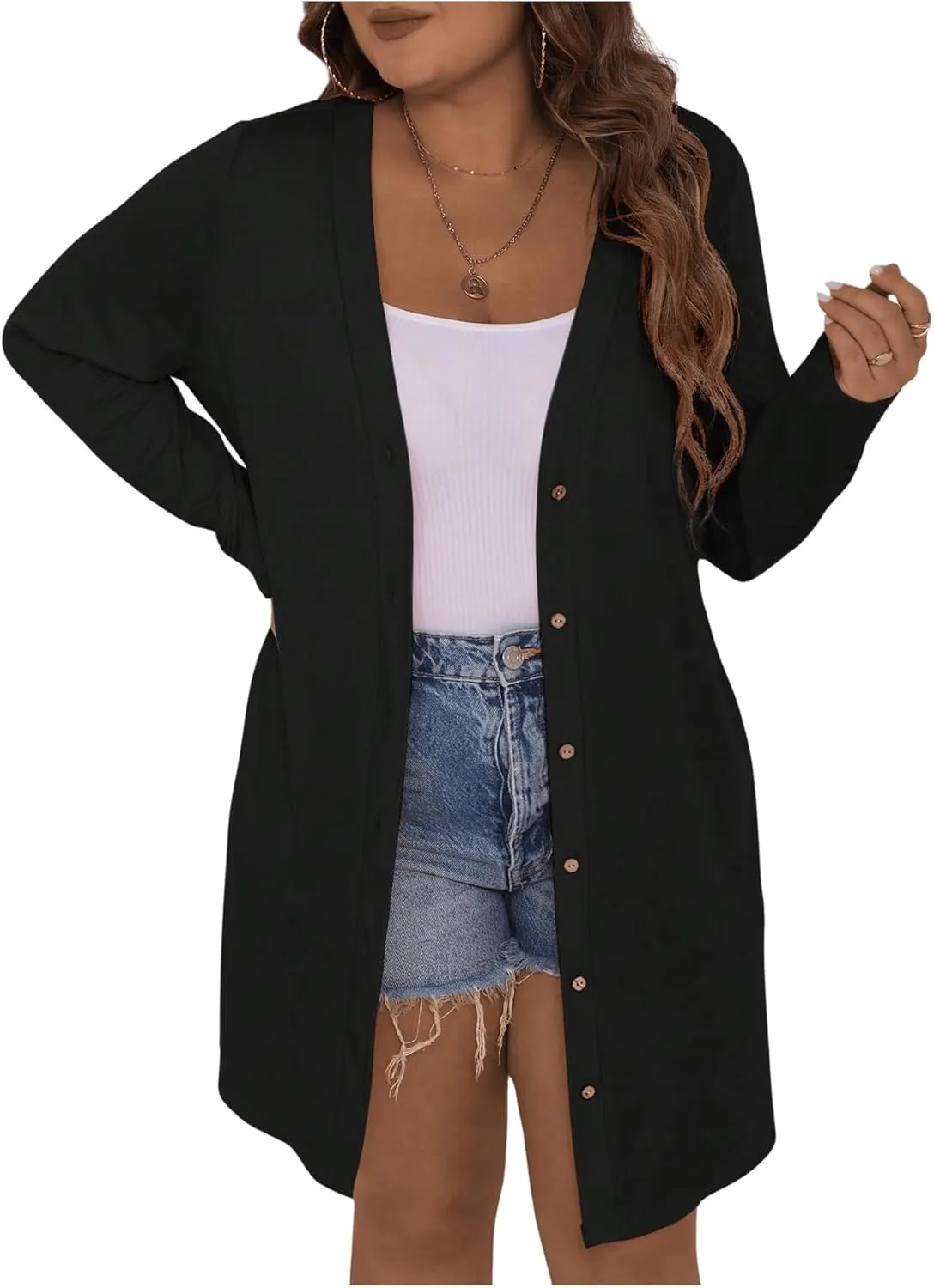 SOLY HUX Women's Plus Size Cardigan Button Down V Neck Long Sleeve Casual Outerwear