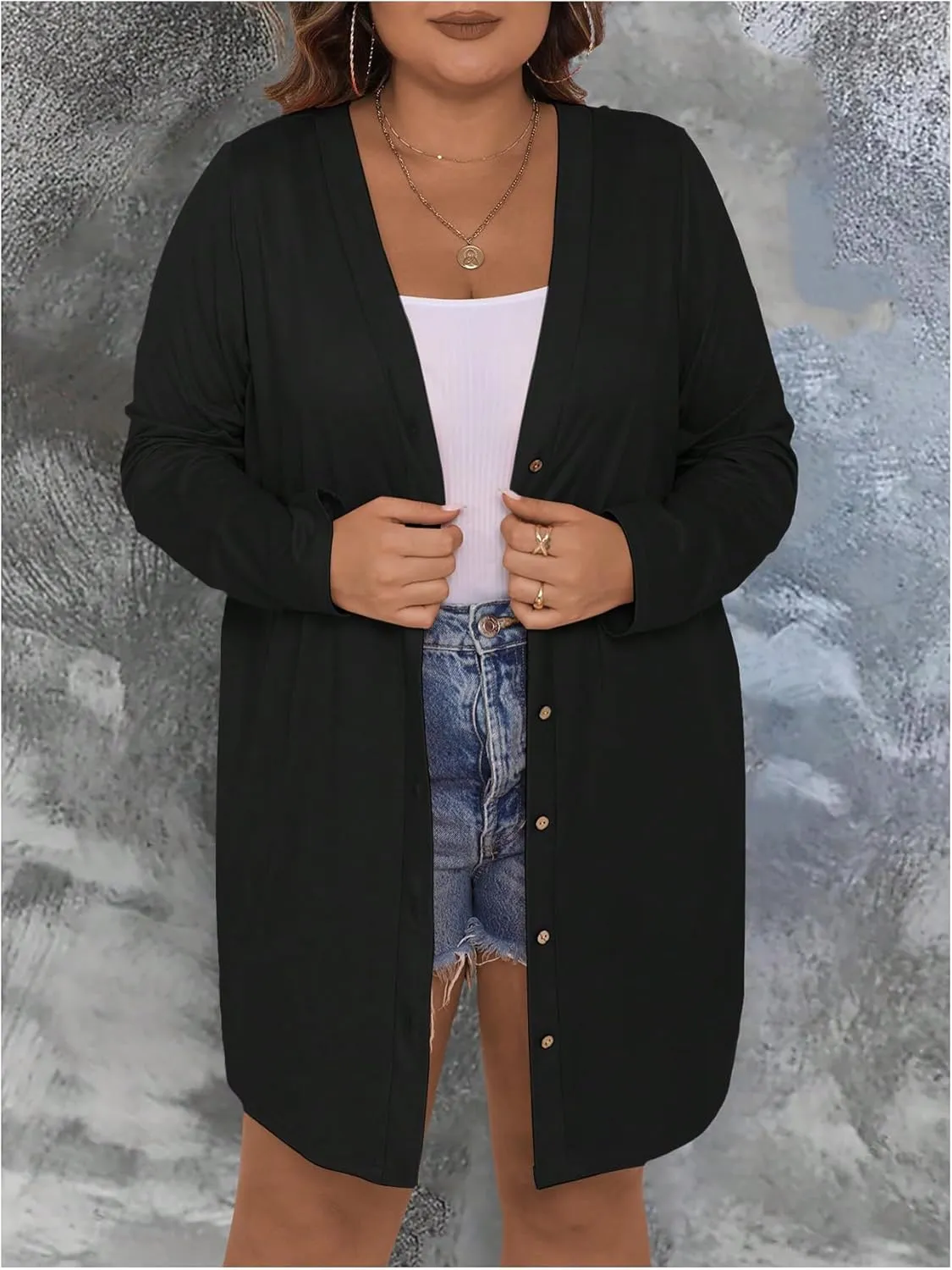 SOLY HUX Women's Plus Size Cardigan Button Down V Neck Long Sleeve Casual Outerwear