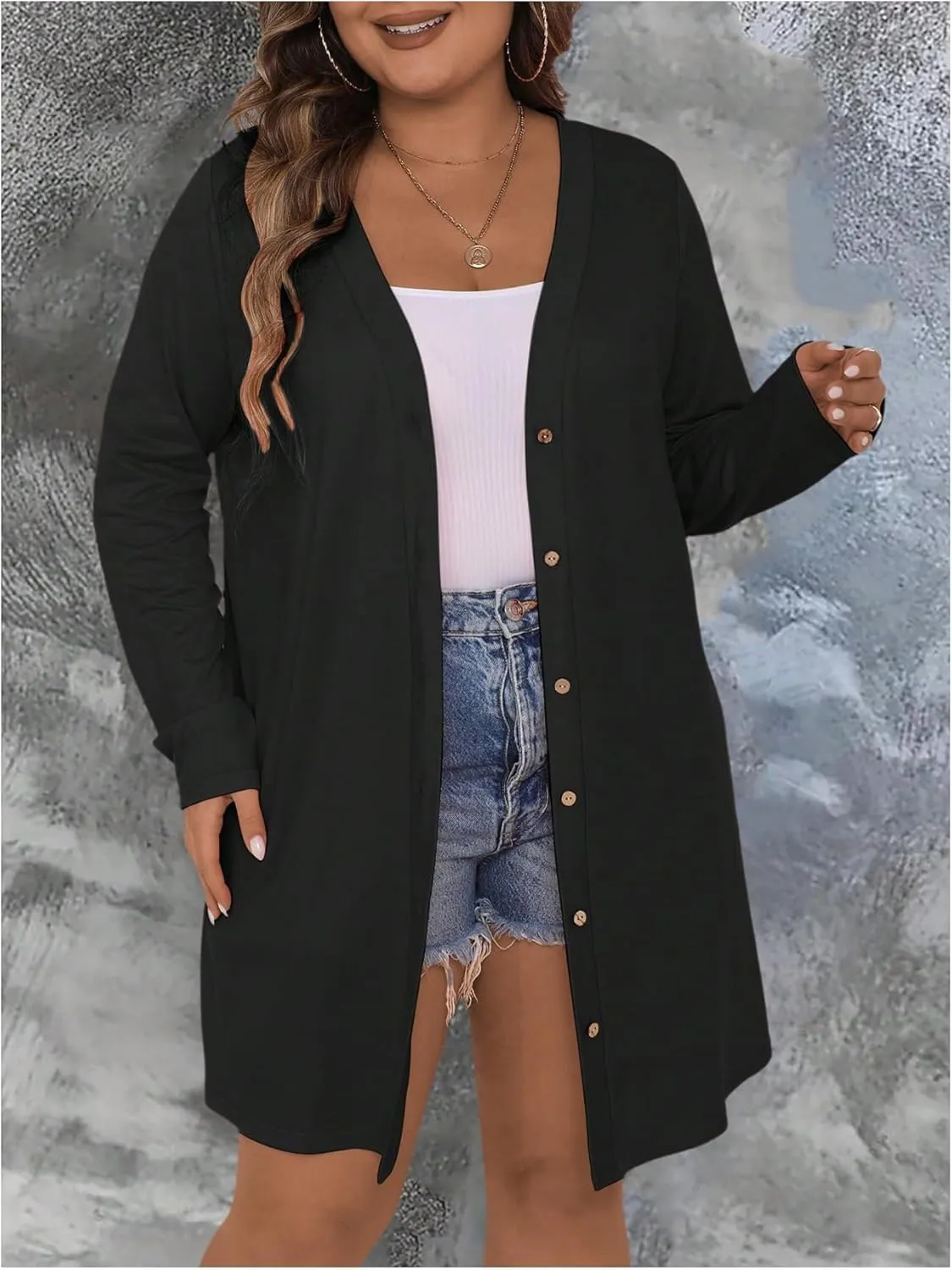 SOLY HUX Women's Plus Size Cardigan Button Down V Neck Long Sleeve Casual Outerwear