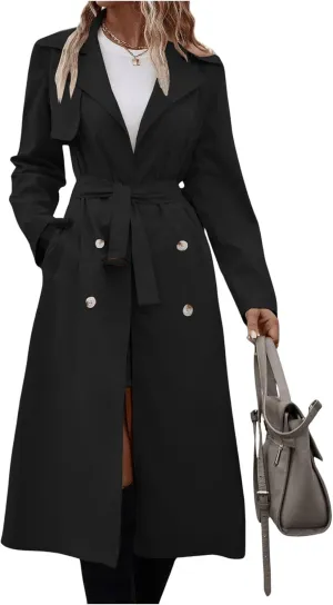 SOLY HUX Women's Trench Coat Lapel Double Breasted Belted Jacket Outerwear with Pockets